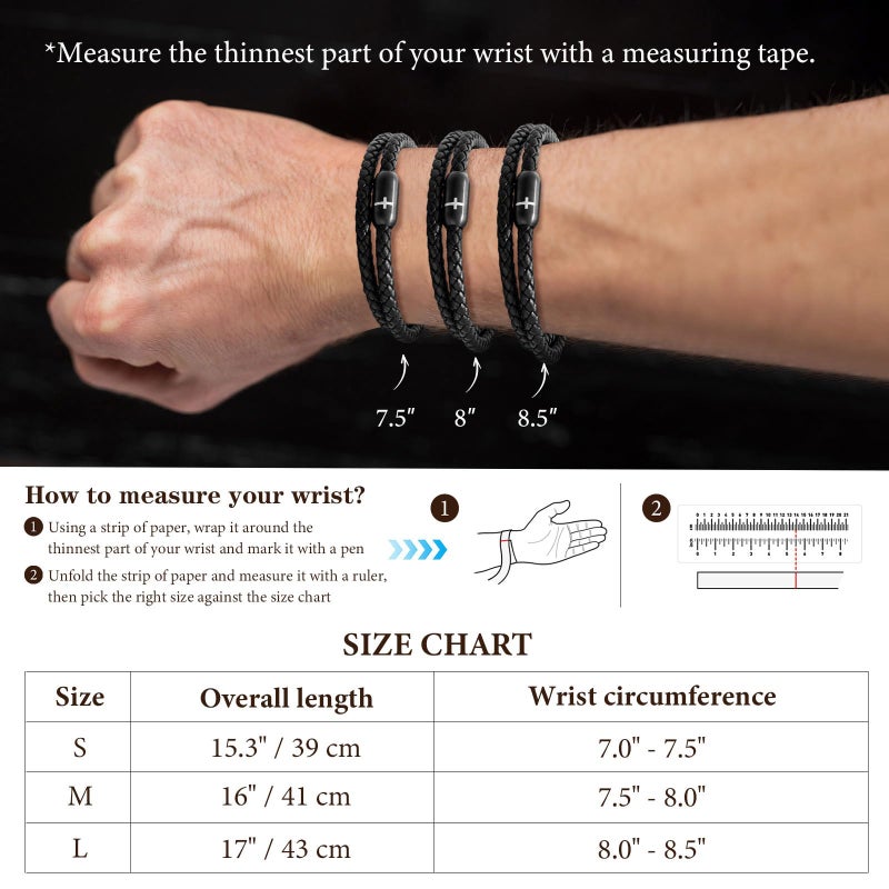 MEALGUET Men's Cross Bracelets Black Genuine Braided Double Wrap Jesus Cross Braided Leather Bracelets with Stainless Steel Clasp for Men Boyfriend,Christian Jewelry Gifts,7.6" - Image 4